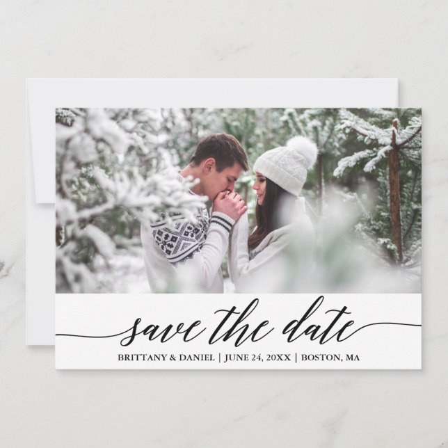 Modern Elegant Calligraphy Save The Date Card (Front)