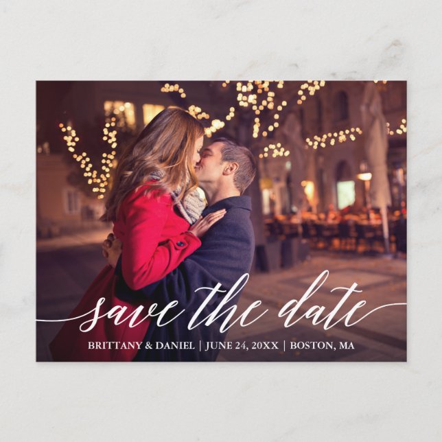 Modern Elegant Calligraphy Save The Date Photo Postcard (Front)
