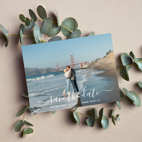 Modern Elegant Calligraphy Save The Date Wedding Postcard