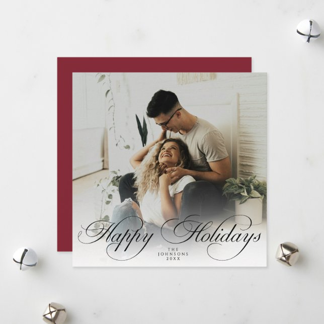  Modern Elegant Calligraphy Script Christmas Photo Holiday Card (Front/Back In Situ)