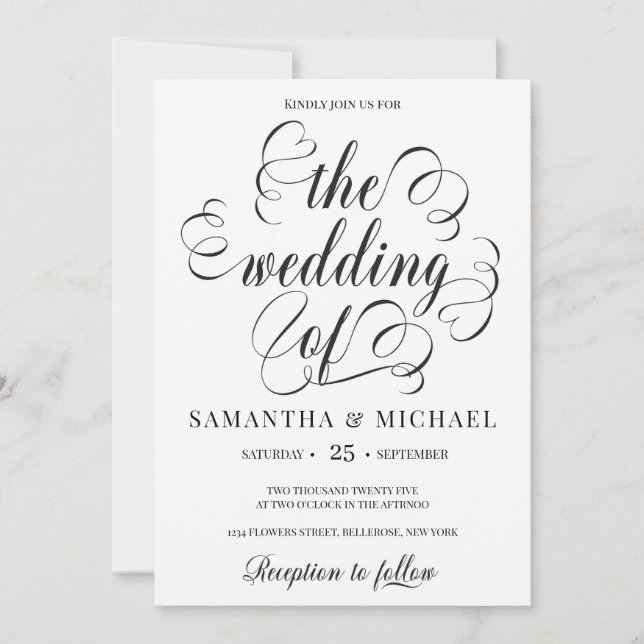 Modern elegant calligraphy script font wedding invitation (Front)