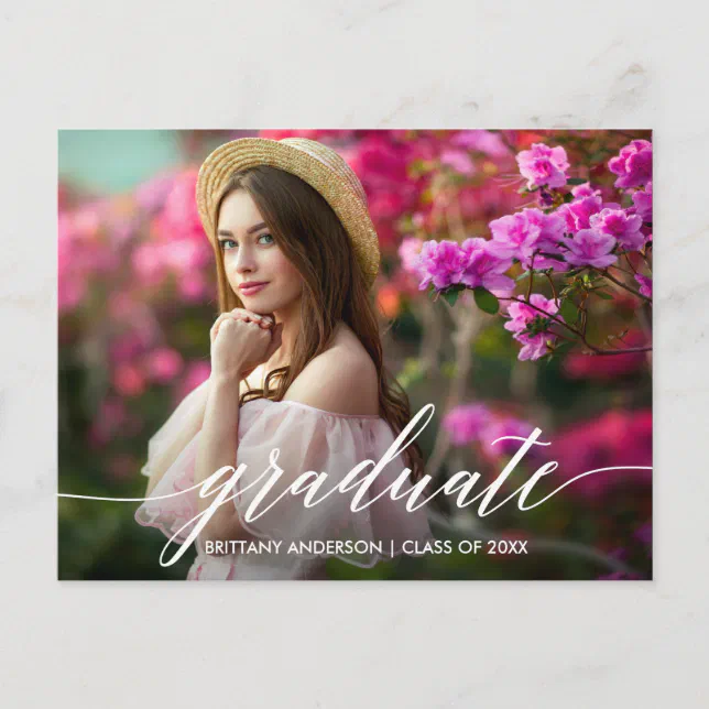 Modern Elegant Calligraphy Script Graduate Photo Postcard Zazzle