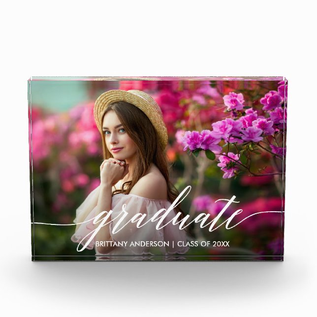 Modern Elegant Calligraphy Script Graduation Photo Block (Front)