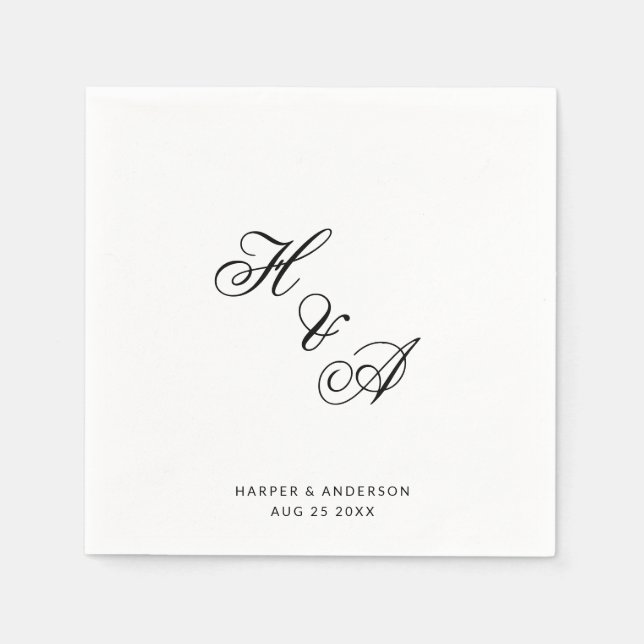 Modern Elegant Calligraphy Script Monogram Wedding Napkins (Front)