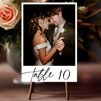 Modern Elegant Calligraphy Script Photo Wedding Table Number