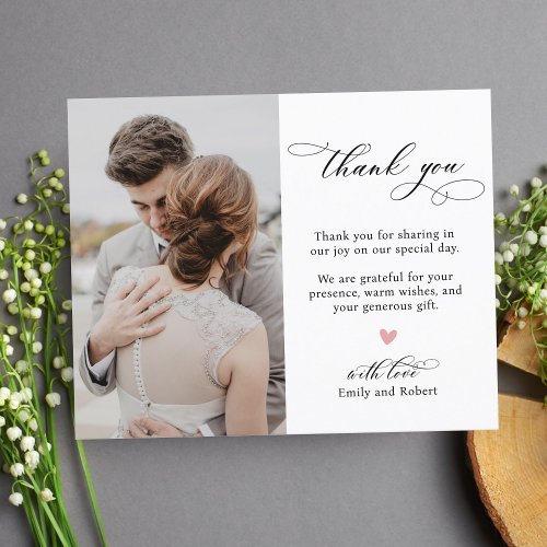 Modern Elegant Calligraphy Script Photo Wedding Thank You Card