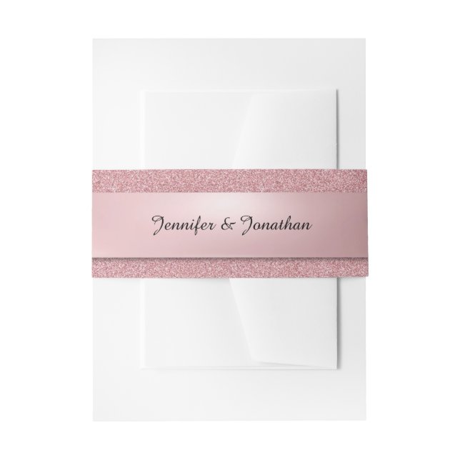 Modern Elegant Calligraphy Script Text Rosegold Invitation Belly Band (Front Example)