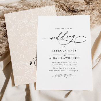 Modern Elegant Calligraphy Script Wedding Invitation by PeachBloome at Zazzle