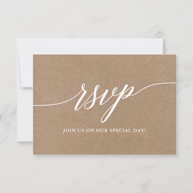 Modern Elegant Calligraphy Script Wedding Kraft RSVP Card (Front)