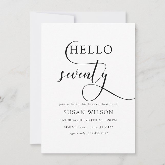 Modern Elegant Calligraphy  Seventieth Birthday Invitation (Front)