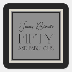 Modern Elegant Calligraphy Unisex Fifty & Fabulous Square Sticker