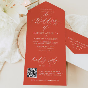 Modern Elegant Calligraphy Verona Sunset Wedding All In One Invitation