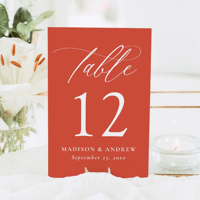 Modern Elegant Calligraphy Verona Sunset Wedding Table Number (Creator Uploaded)