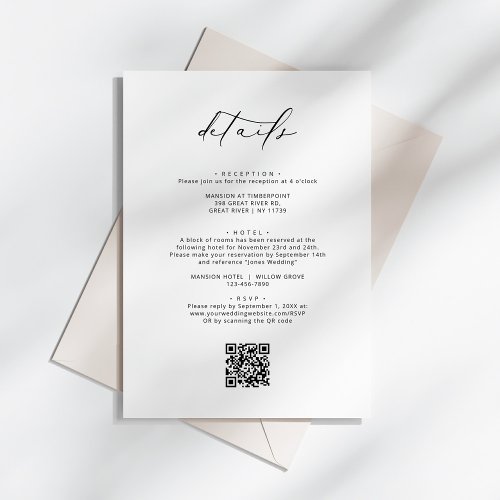 Modern Elegant Calligraphy Wedding Details Enclosure Card