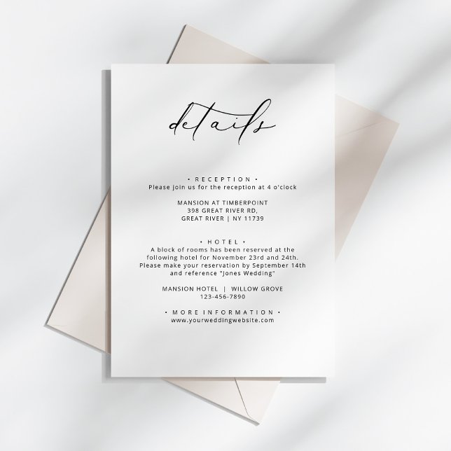 Modern Elegant Calligraphy Wedding Details Enclosure Card (Creator Uploaded)
