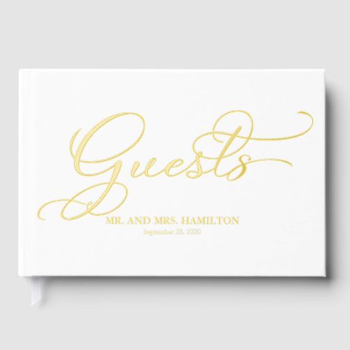 Modern Elegant Calligraphy Wedding Foil Guest Book