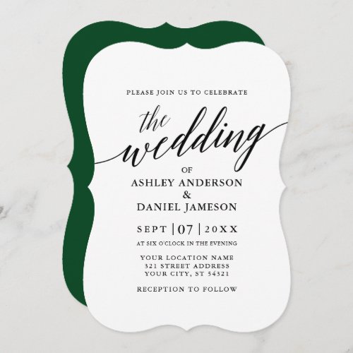 Modern Elegant Calligraphy Wedding Green Invitation