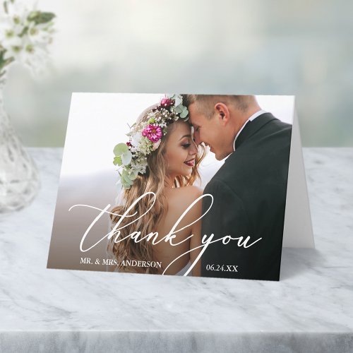 Modern Elegant Calligraphy Wedding Note Thank You Card
