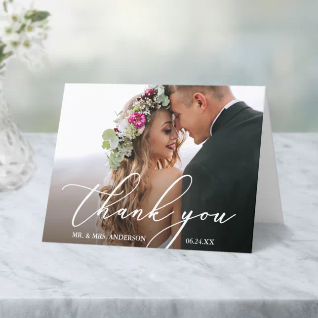 Modern Elegant Calligraphy Wedding Note Thank You Card | Zazzle