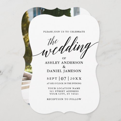 Modern Elegant Calligraphy Wedding Photo Back Invitation