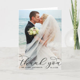 Modern Elegant Calligraphy Wedding Photo Fold B Thank You Card