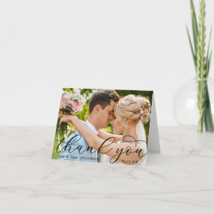 Modern Elegant Calligraphy Wedding Photo Note Letterpress Thank You Card