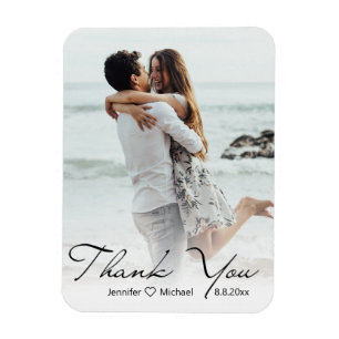 Modern Elegant Calligraphy Wedding Photo Thank You Magnet