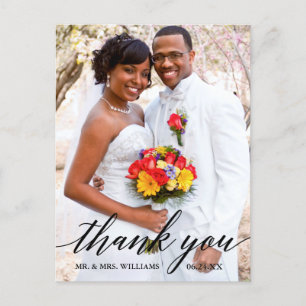 Modern Elegant Calligraphy Wedding Photo Thank You Postcard