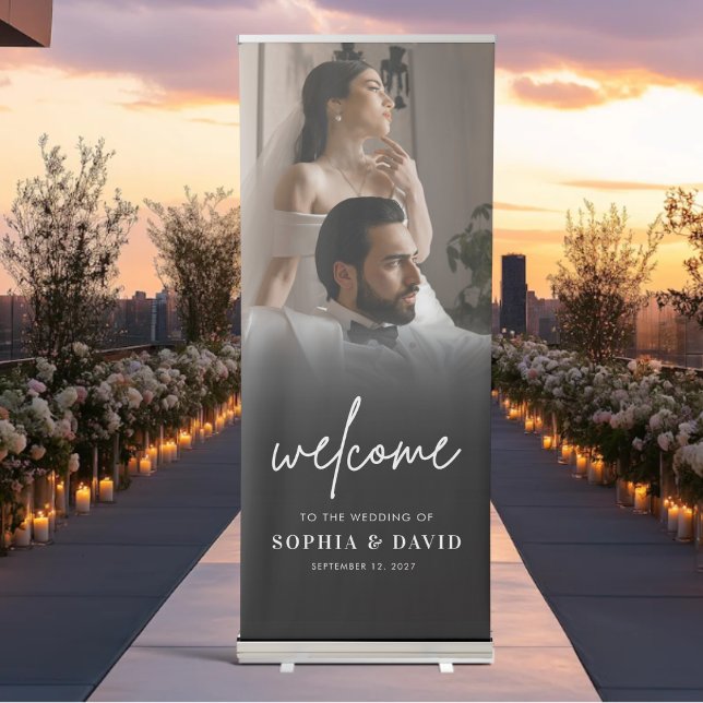 Modern Elegant Calligraphy Wedding Photo Welcome  Retractable Banner (Creator Uploaded)
