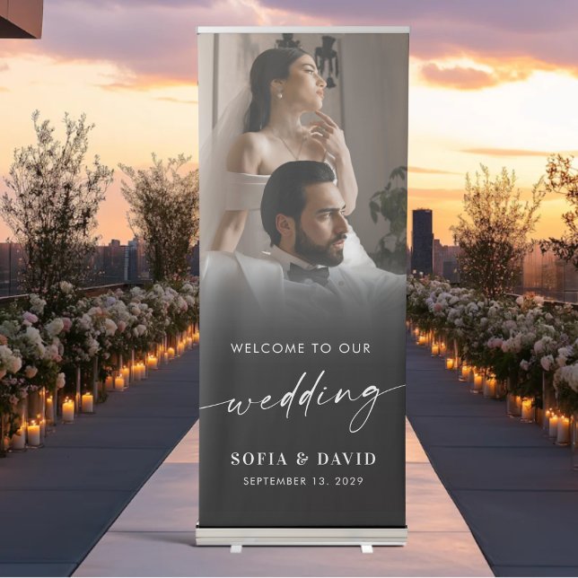 Modern Elegant Calligraphy Wedding Photo Welcome  Retractable Banner (Creator Uploaded)