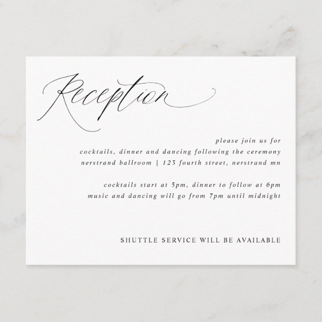 Modern Elegant Calligraphy Wedding Reception Card (Front)