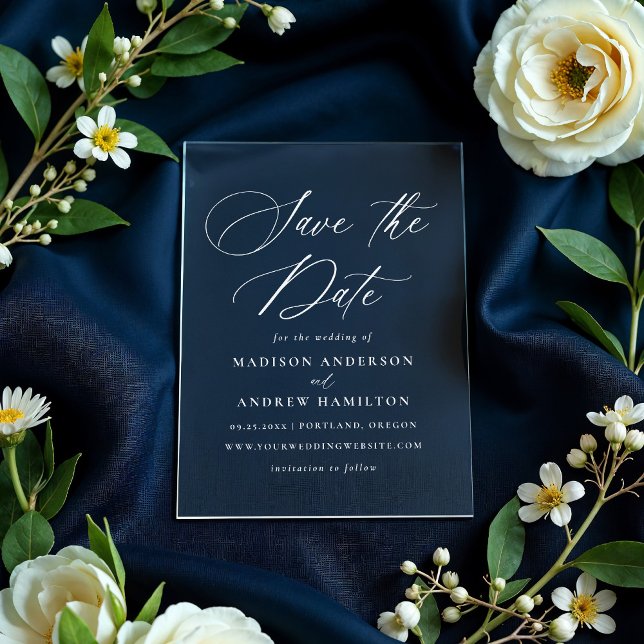 Modern Elegant Calligraphy Wedding Save the Date Acrylic Invitations (Creator Uploaded)