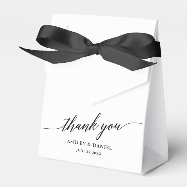 Modern Elegant Calligraphy Wedding Thank You Favor Boxes (Front Side)