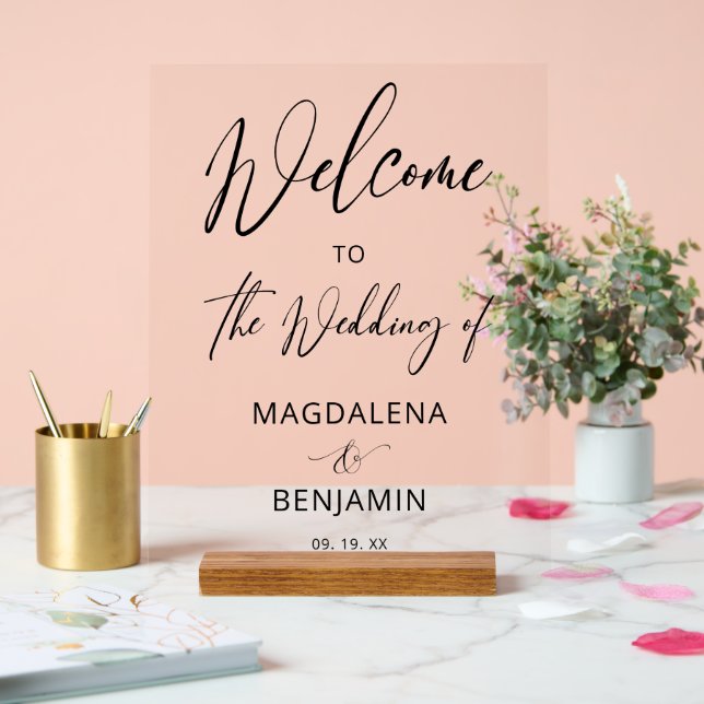 Modern Elegant Calligraphy Wedding Welcome Acrylic Sign (Wedding)
