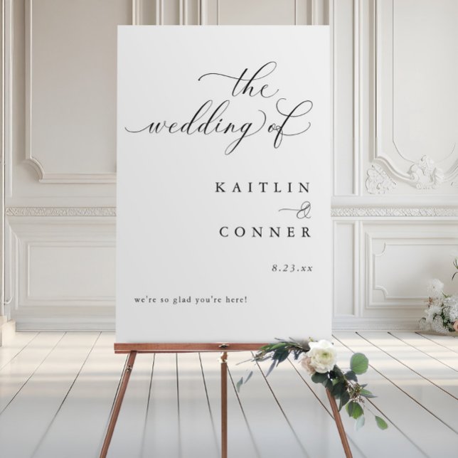 Modern Elegant Calligraphy Wedding Welcome Sign (Elegant wedding welcome foam board poster in a swirly modern calligraphy script - 24x36)