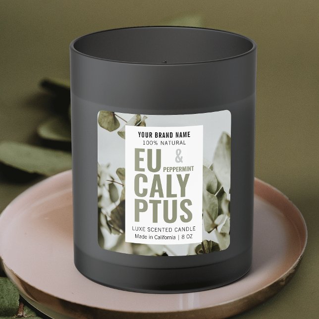  Modern Elegant Candle Product Label With Photo (Professional sage green and white square product label with custom image background)