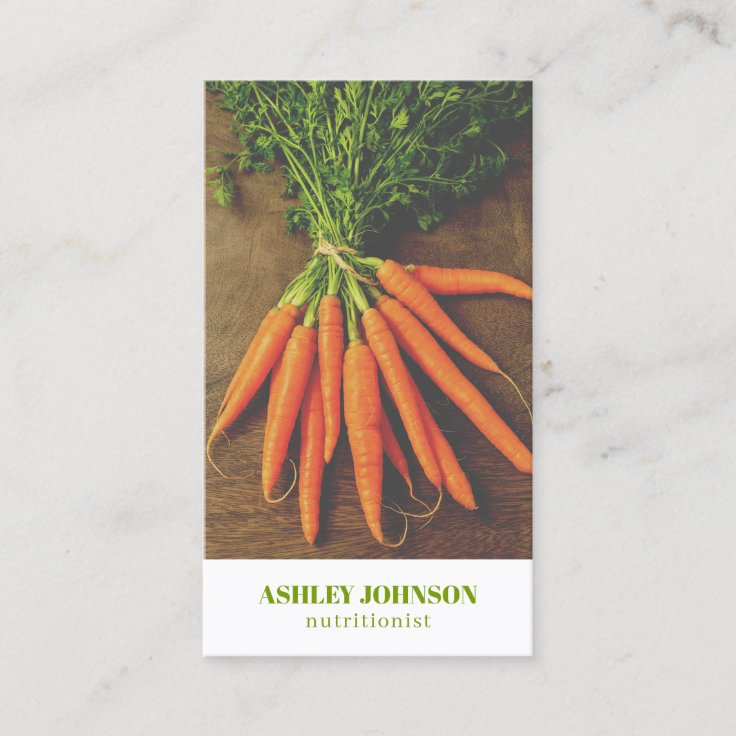 Modern Elegant Carrots Photo Nutritionist Business Card | Zazzle