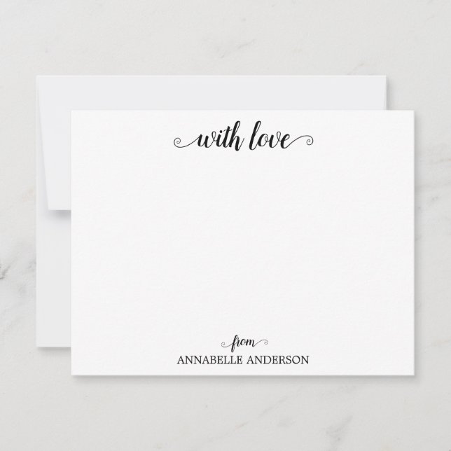Modern Elegant Casual With Love Black Script Note Card (Front)