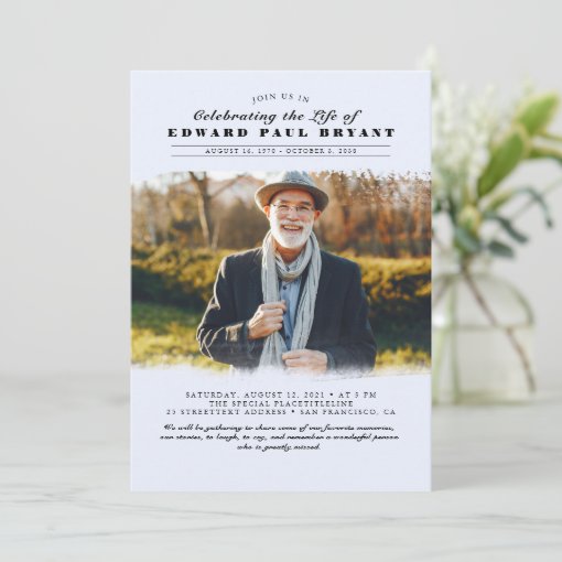 Modern Elegant Celebration of Life Funeral Photo Invitation | Zazzle