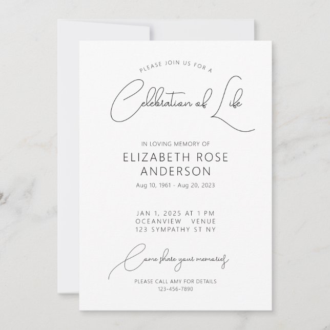 Modern Elegant Celebration of Life Invitation (Front)