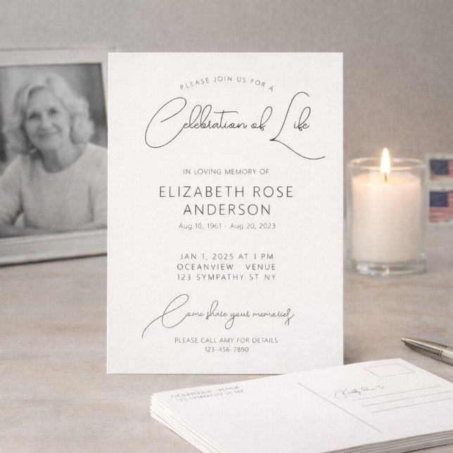 Modern Elegant Celebration of Life Invitation Postcard (Creator Uploaded)