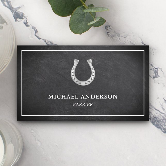 Modern Elegant Chalkboard Horseshoe Farrier Business Card (Creator Uploaded)