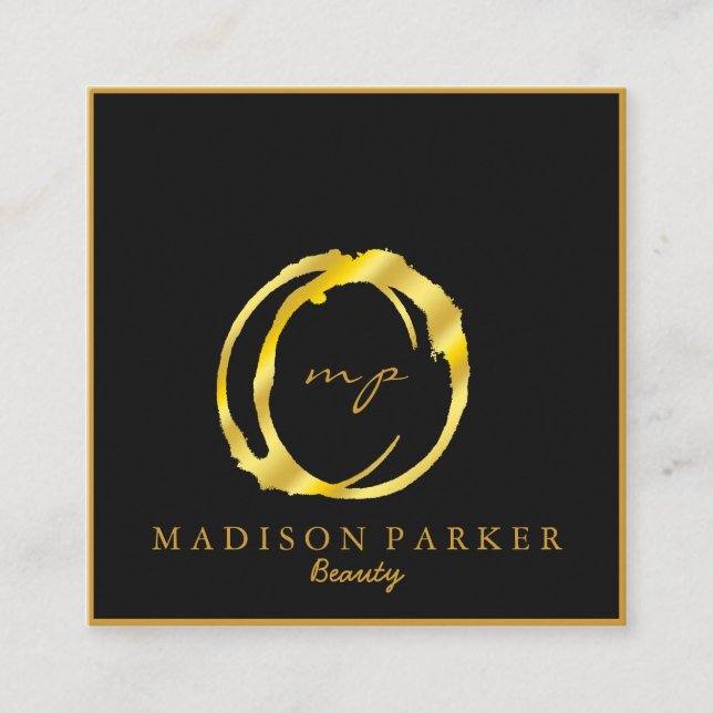 Modern Elegant Champagne Abstract Beauty Stylist Square Business Card (Front)