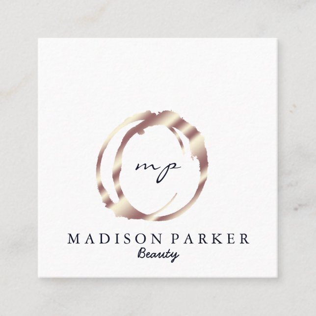 Modern Elegant Champagne Abstract Beauty Stylist Square Business Card (Front)