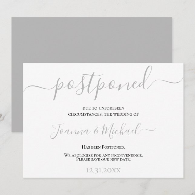 Modern Elegant Change of Plans Postponed Wedding Invitation (Front/Back)