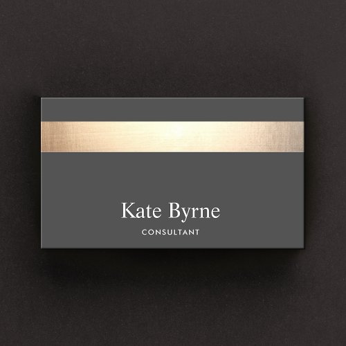 Modern Elegant Charcoal Gray Gold Stripe Business Card