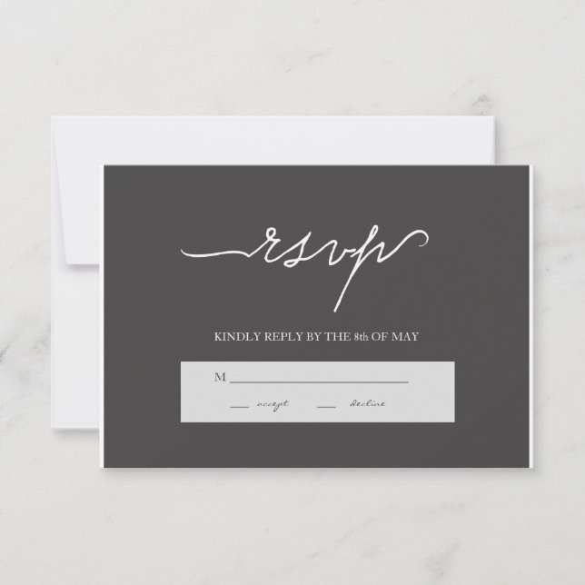 Modern Elegant Charcoal Wedding RSVP Card (Front)