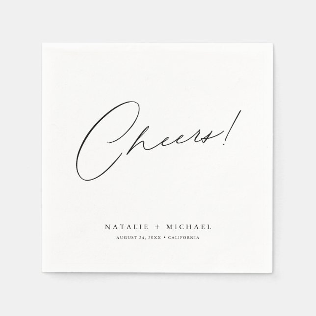 Modern Elegant Cheers Personalized Custom Wedding Napkins (Front)