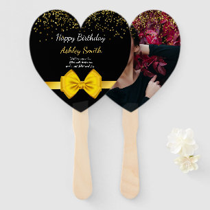 Modern elegant chic black and gold sweet 16 hand f fan
