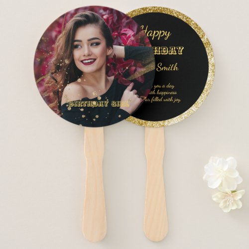 Modern elegant chic black and gold sweet 16 hand fan